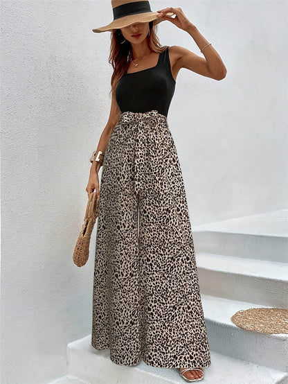 Stylish Square Neck Tank Top & Leopard Print Pants Set - Lightweight - Buy Center