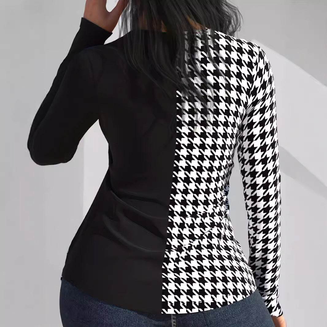 Women's Geometric V-Neck Long Sleeve T-shirt - Stylish Pullover Top 2025 - Buy Center