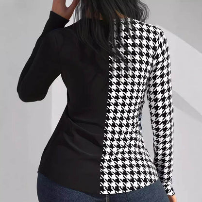 Women's Geometric V-Neck Long Sleeve T-shirt - Stylish Pullover Top 2025 - Buy Center