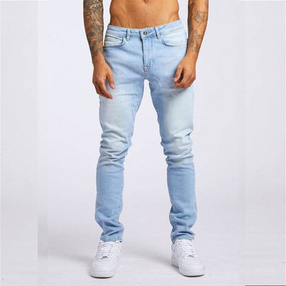 Men's Slim Fit High Waist Jeans - Casual Fashion in Light Blue & Black - Buy Center