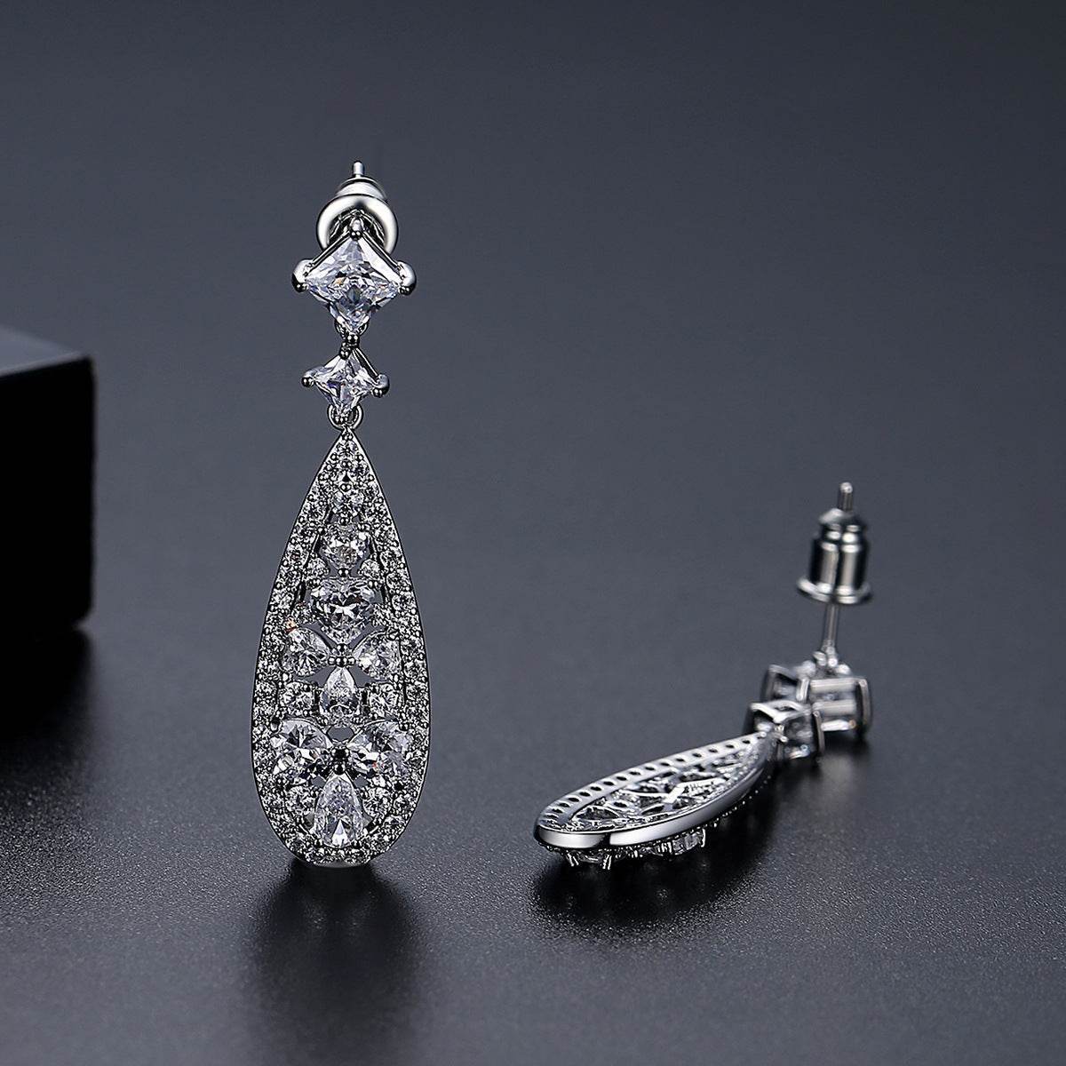Buy Center Long Copper Earrings with Zircon - Elegant European Style - Buy Center