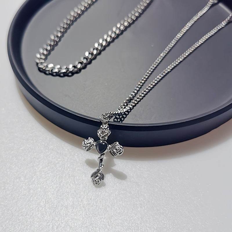 High Sense Flower Cross Necklace - Stylish Titanium Steel for 2025 Fashion - Buy Center