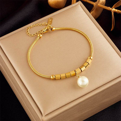 Buycenter Gold-Plated Butterfly Pearl Bracelet - Fashionable Rhinestone Charm - Buy Center