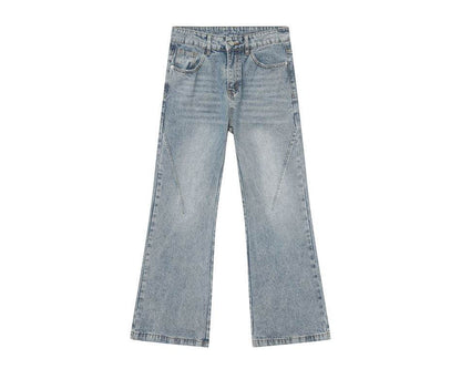 Buycenter Men's Vintage White Washed Straight Jeans - Light Blue Casual Style - Buy Center