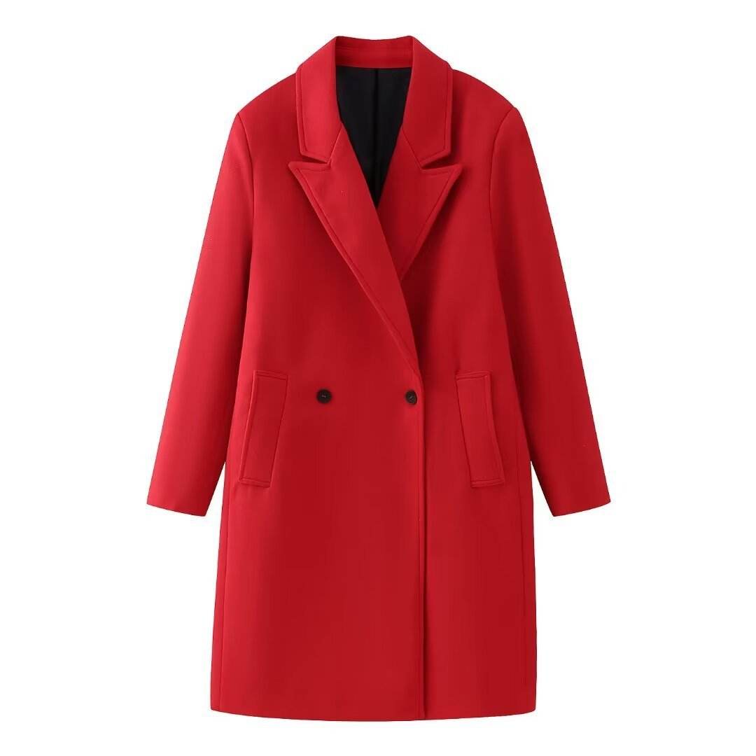 Buycenter Double Breasted Red Overcoat - Stylish Women's Wool Blend Coat - Buy Center