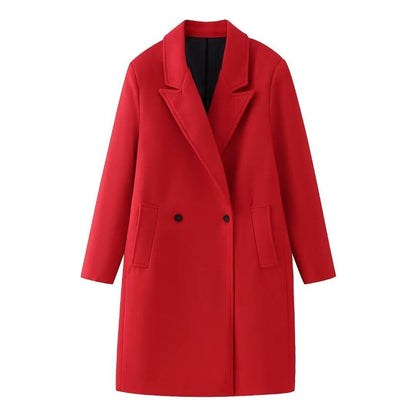Buycenter Double Breasted Red Overcoat - Stylish Women's Wool Blend Coat - Buy Center