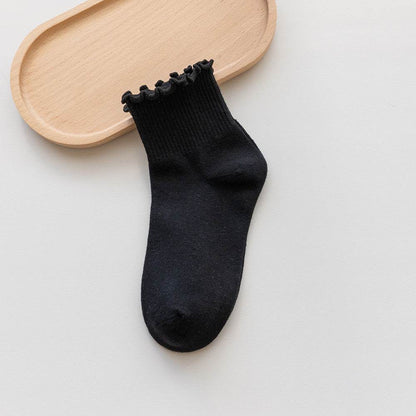 Women's Solid Color Wooden Ear Socks - Comfortable Cotton Short Tube - Buy Center