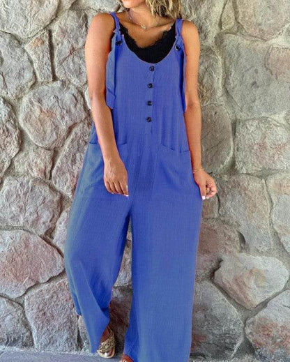 Women's Casual Button Suspender Pants - Chic Cotton-Linen Blend Style - Buy Center