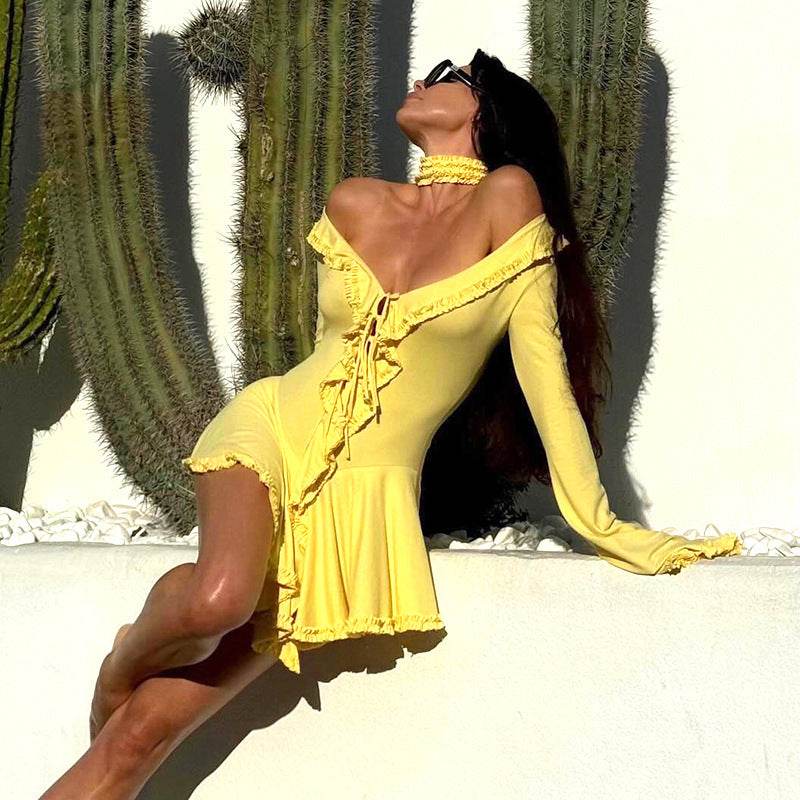 Women's Off-Shoulder Lace Dress - Sweetheart Neckline, High Waist Style - Buy Center