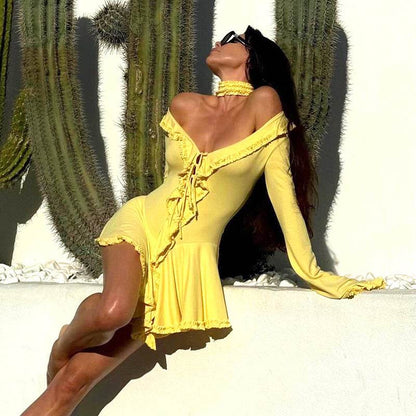 Women's Off-Shoulder Lace Dress - Sweetheart Neckline, High Waist Style - Buy Center