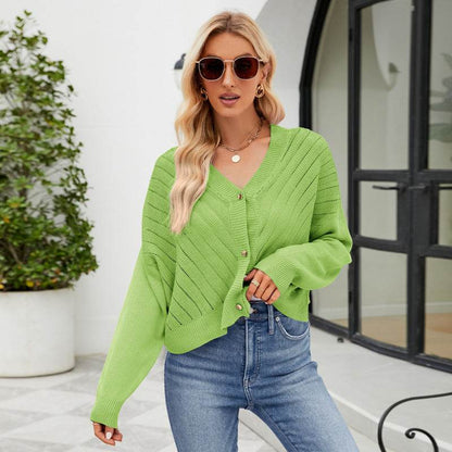 Buycenter V-Neck Hollow Knitted Cardigan - Loose Fit in Macaron Colors - Buy Center