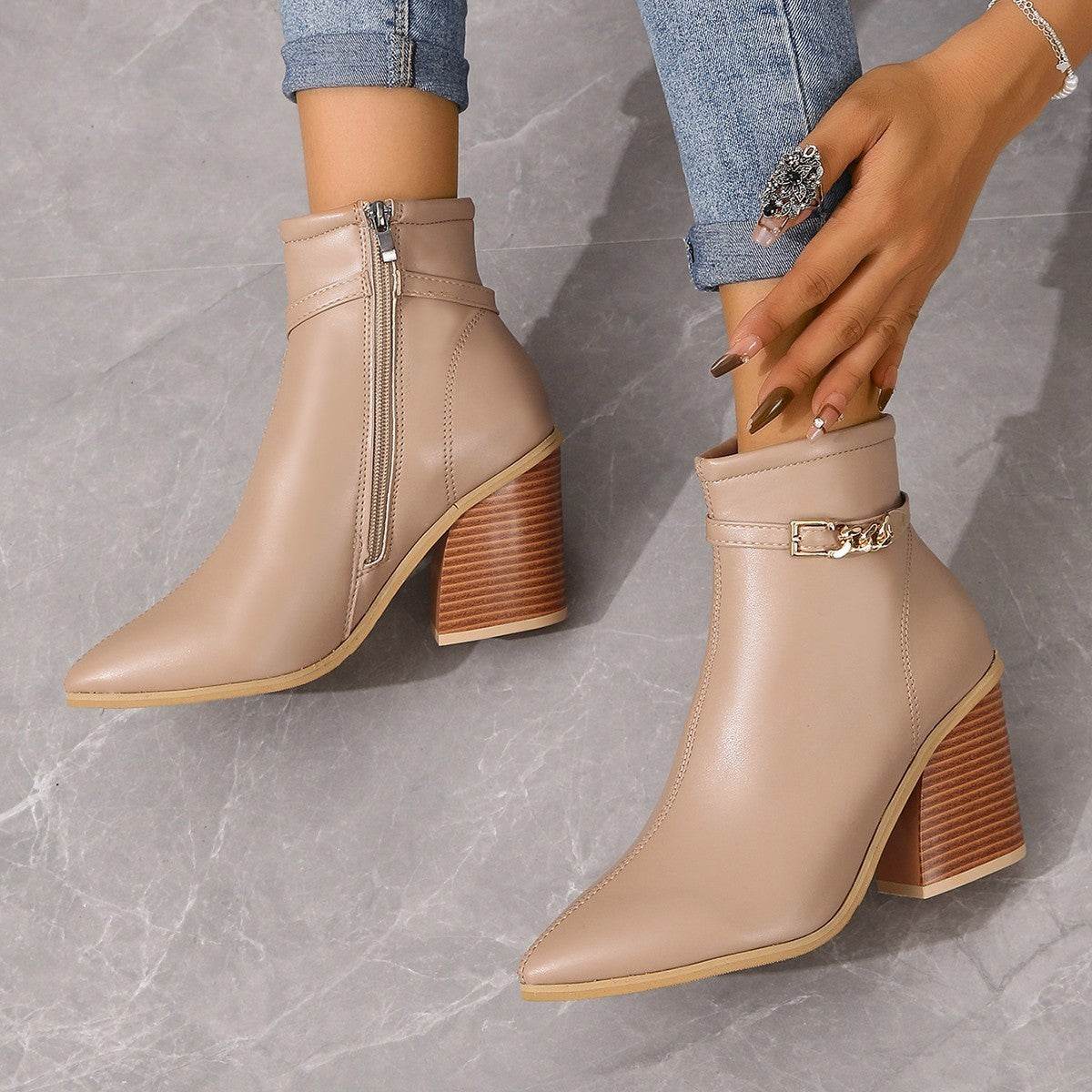 Women's Plus Size Chunky Heel Martin Boots - Side Zipper & Pointed Toe - Buy Center