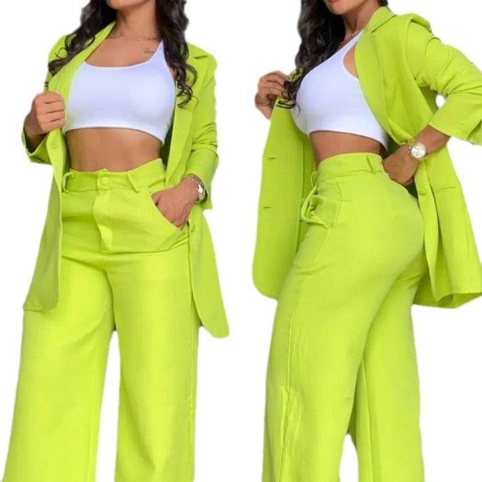 Buycenter Plain Color Sleeve Jumpsuit Set - Elegant Lapel Pocket Pants - Buy Center