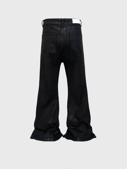 Vinyl Coated Wide Leg Trousers - Stylish Black Denim for Modern Men - Buy Center
