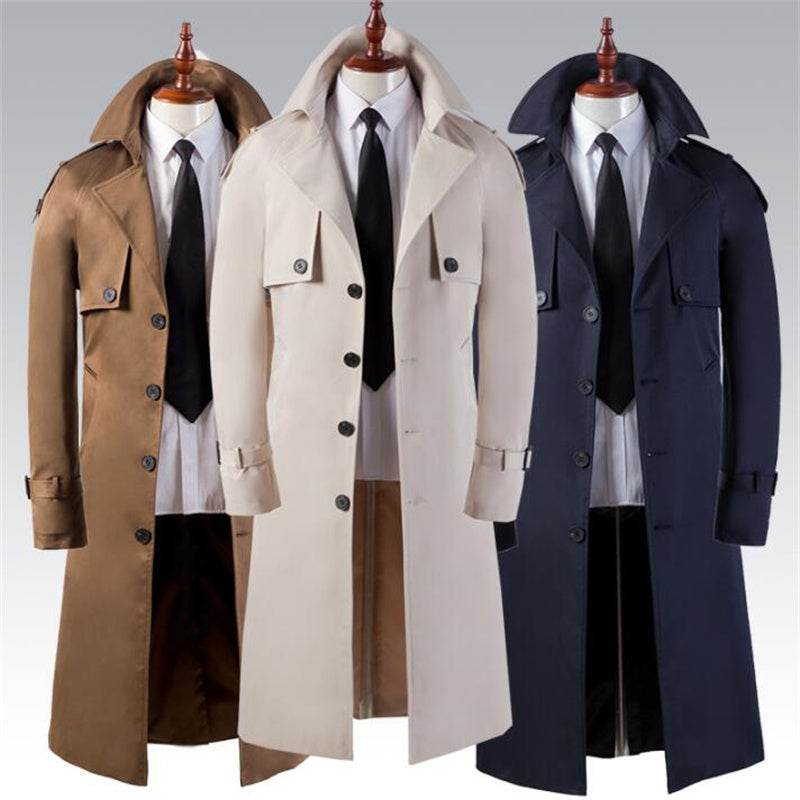 Buycenter Men's Slim Trench Coat - Stylish Over-the-Knee Fashionwear - Buy Center