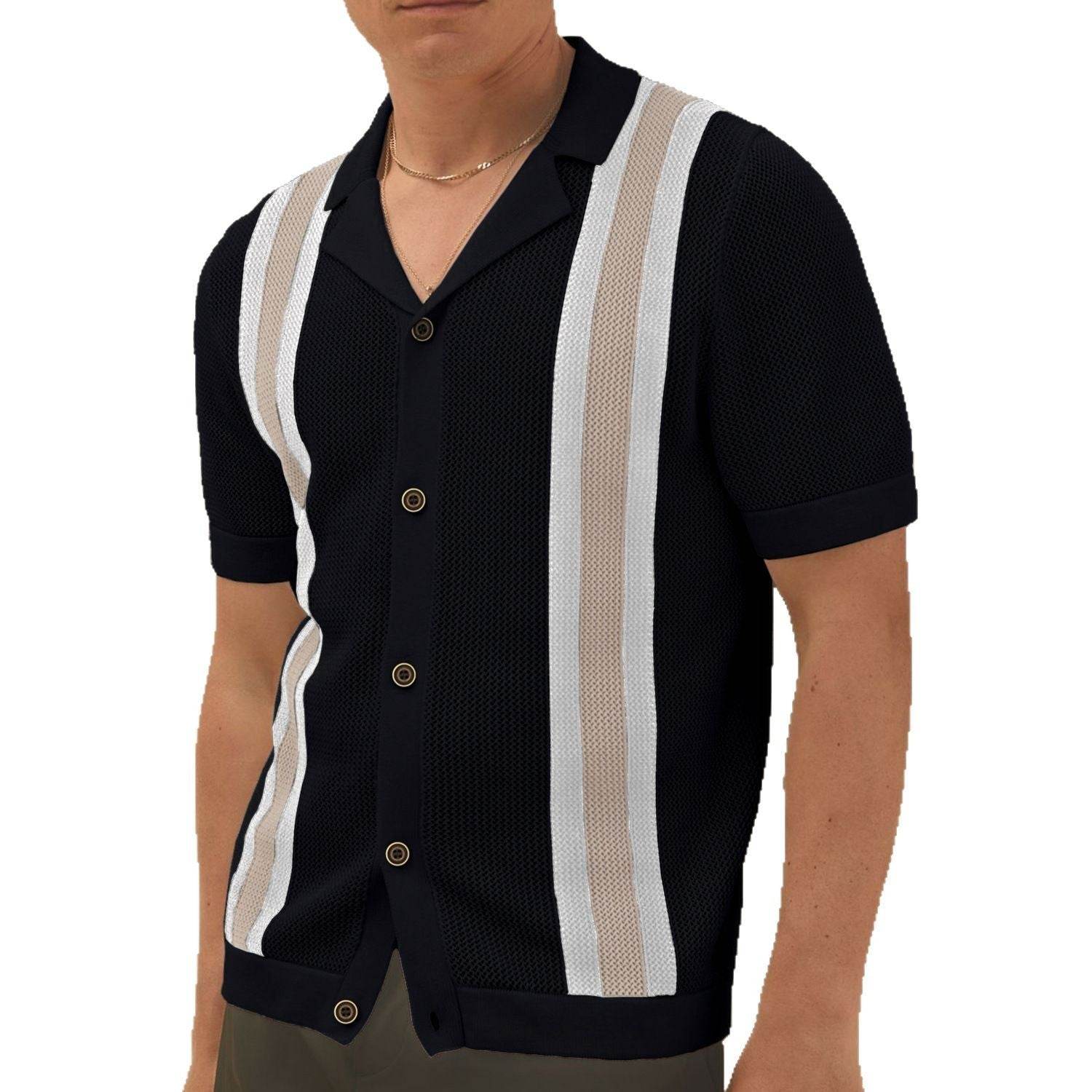 Men's Cuban Collar Knitted Cardigan - Casual Short Sleeve Tencel Style - Buy Center