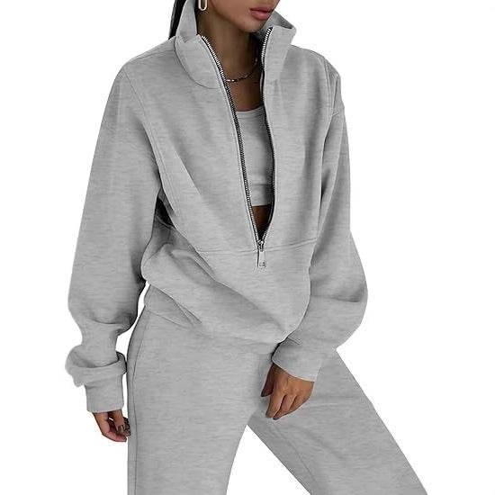 Buycenter Long Sleeve Half Zip Hoodie - Fleece-Lined Sports Cardigan - Buy Center