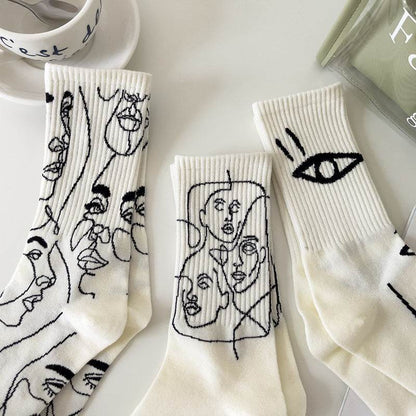 Boneless Suture Tube Socks - Trendy Abstract Lines, Free Size Comfort - Buy Center