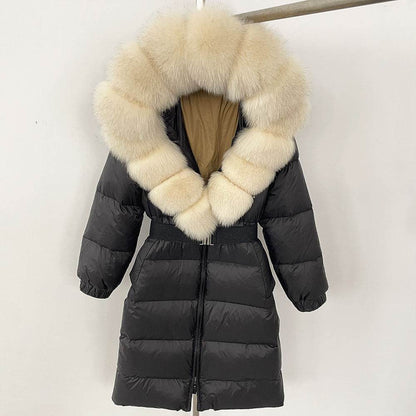 Women's Long Hoodie Coat - Real Fox Fur Collar, Padded Warmth 2025 - Buy Center