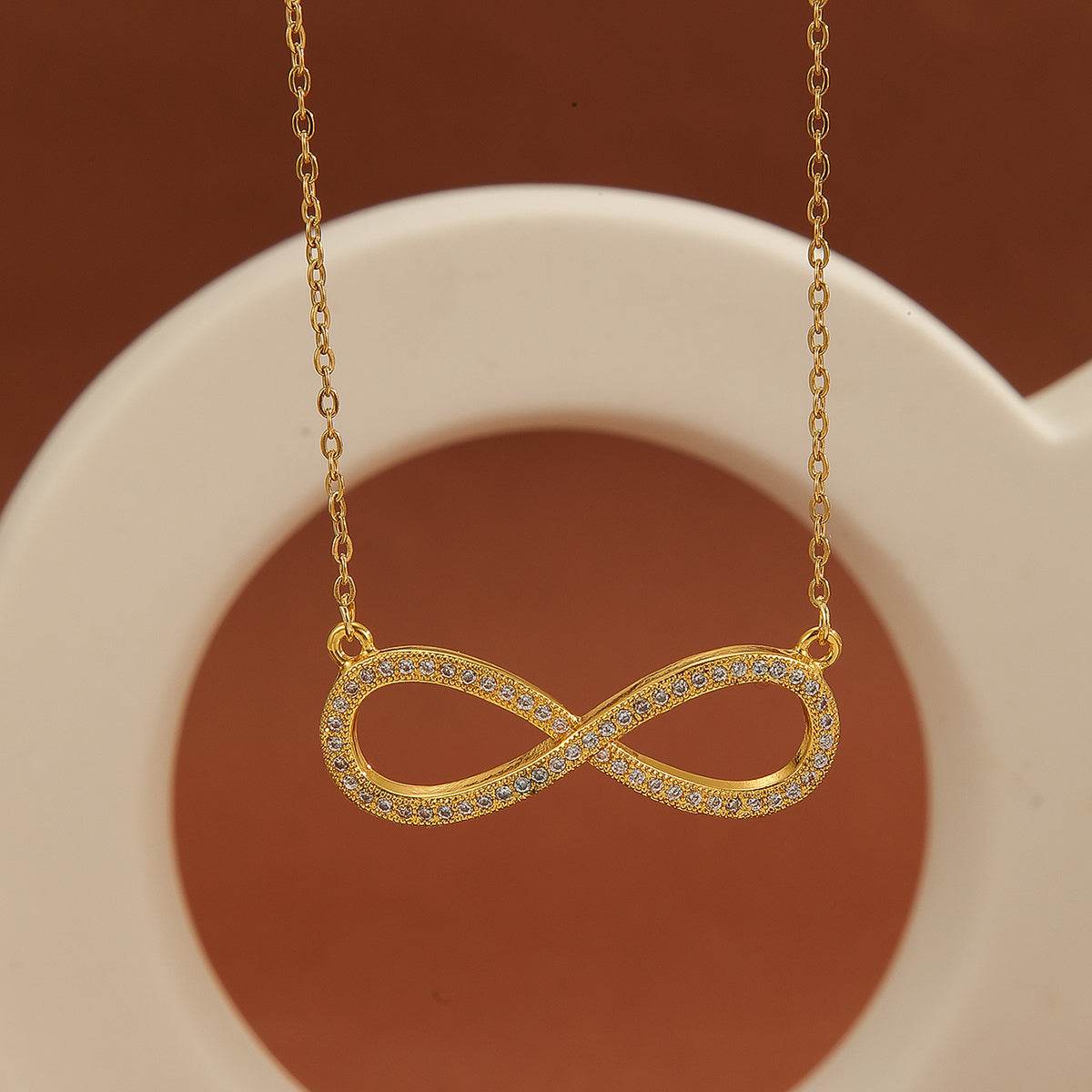 Exquisite Gold Plated Diamond Love Pendant Necklace - Infinite Symbol Charm - Buy Center
