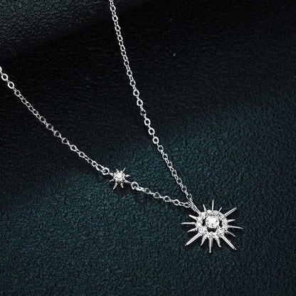 Buycenter 925 Silver Moissanite Star Moon Necklace - Korean Style Jewelry - Buy Center