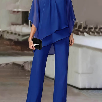 Elegant Off-Shoulder Asymmetrical Blouse & Pants Set - Purple Casual - Buy Center