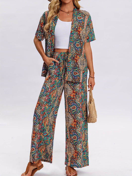 Elegant Women's Paisley Print Two-Piece Set - Lightweight & Stylish - Buy Center