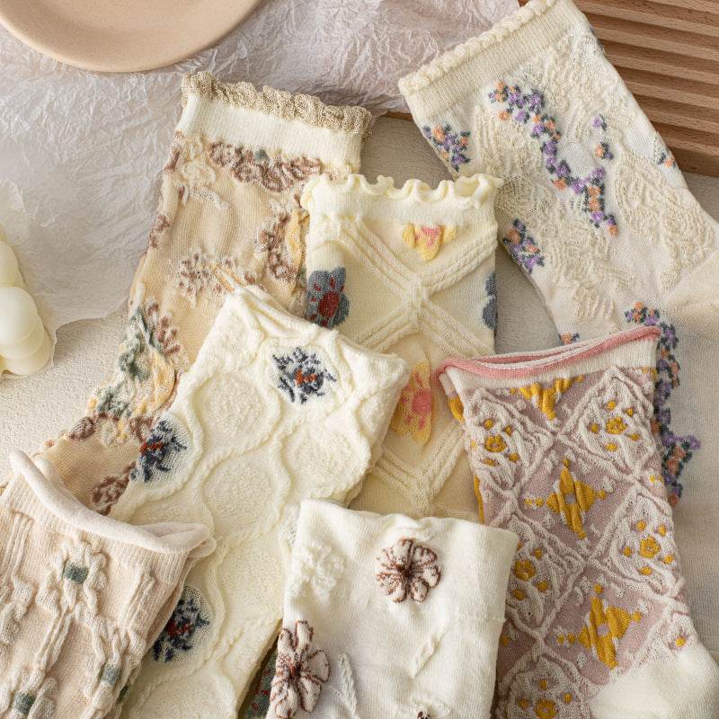 Retro Women's Thin Flower Socks - Antibacterial, Sweat Absorbent Style - Buy Center
