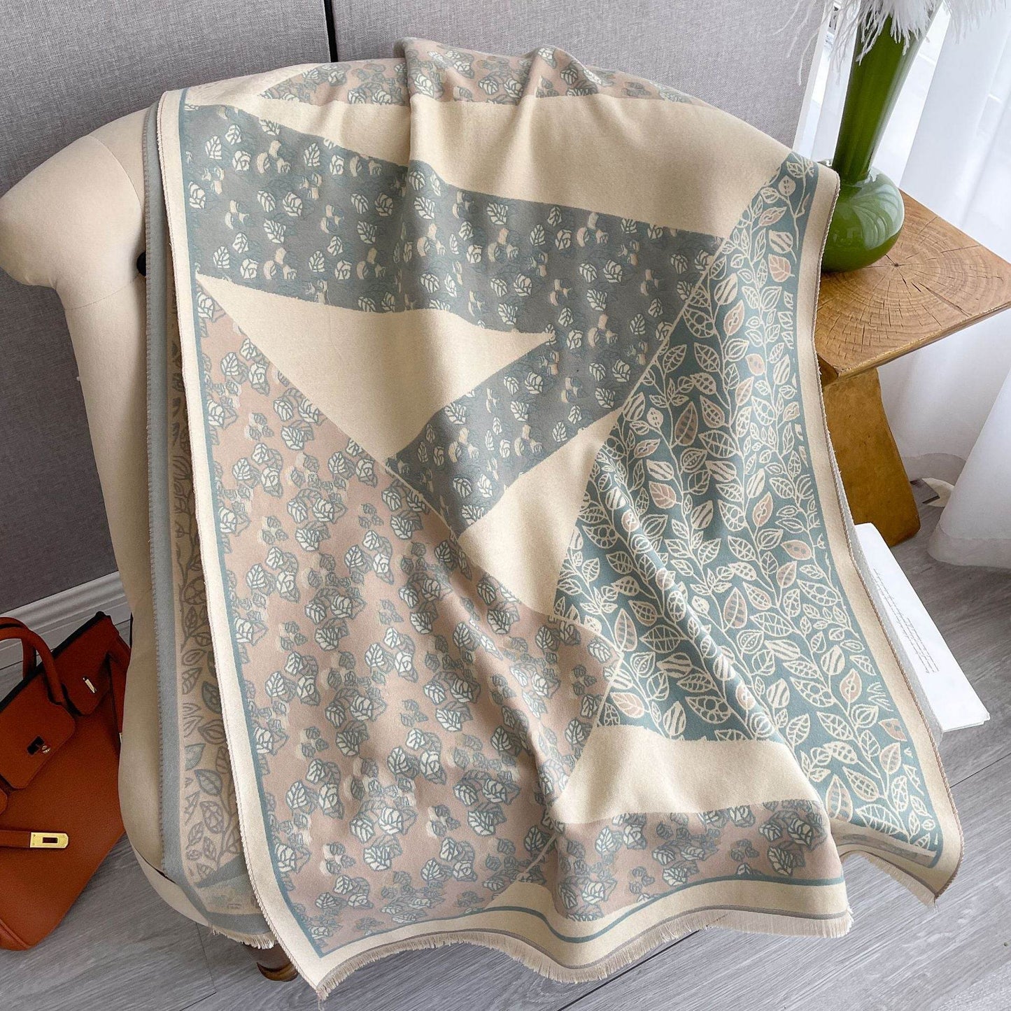 Korean Style Floral Print Shawl - Cashmere-like Winter Scarf for Warmth - Buy Center