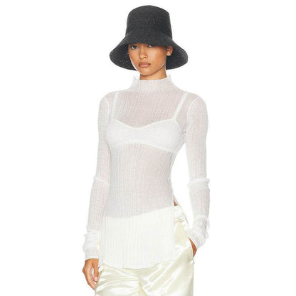 Stylish Turtleneck Long Sleeve Knitted T-shirt - Slim Fit Casual Blouse - Buy Center