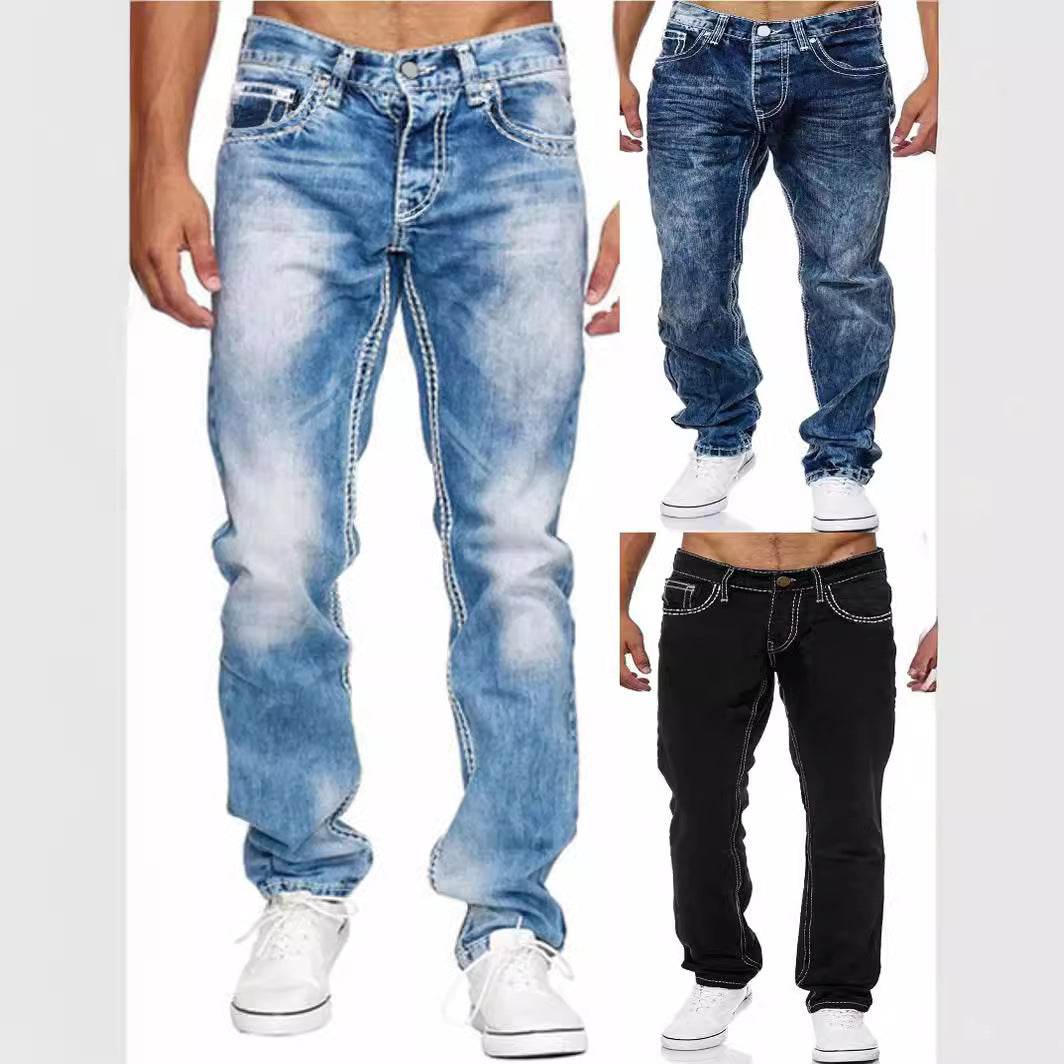Men's Straight Jeans - European & American Style in Light Blue, Blue, Black - Buy Center