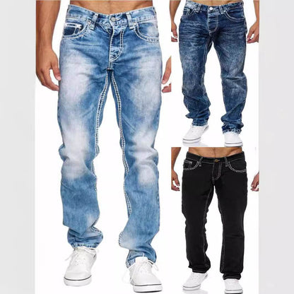 Men's Straight Jeans - European & American Style in Light Blue, Blue, Black - Buy Center