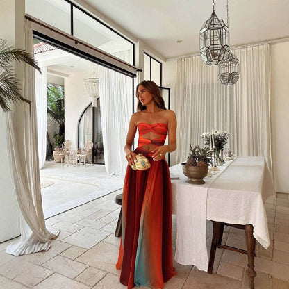 Graceful Satin Gradient Backless Dress - Sexy Halter Style for Socialites - Buy Center