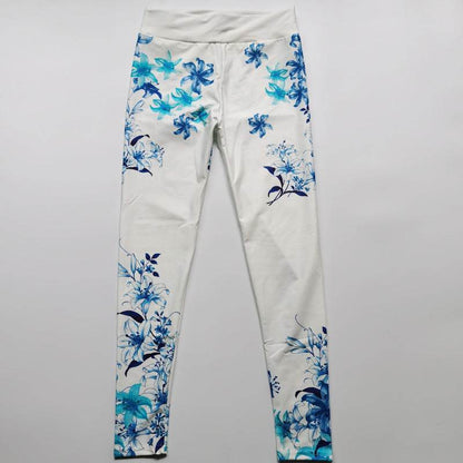 Buycenter Women's Blue Flower Printed Hip Lifting Pants for Fitness - Buy Center