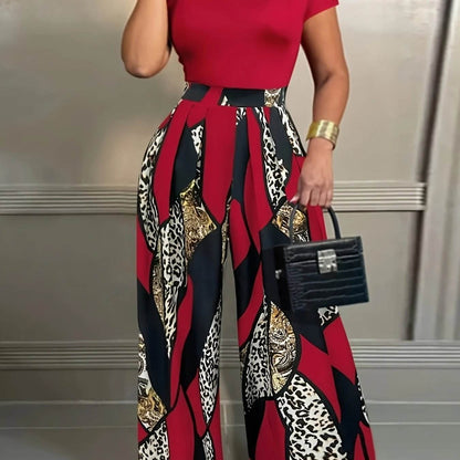 Elegant Two-Piece Set: Fitted T-Shirt & Loose Trousers for Summer - Buy Center