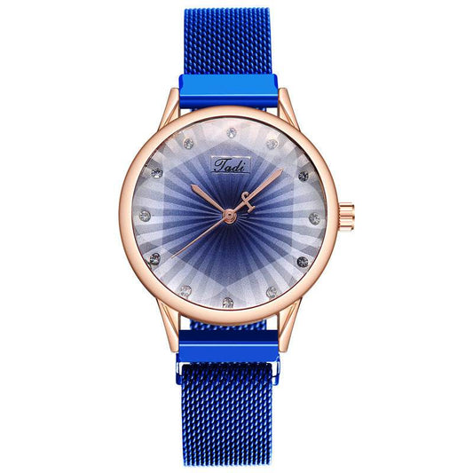 Women's Striped Diamond Mesh Watch - Casual Quartz Style with Magnetic Buckle - Buy Center