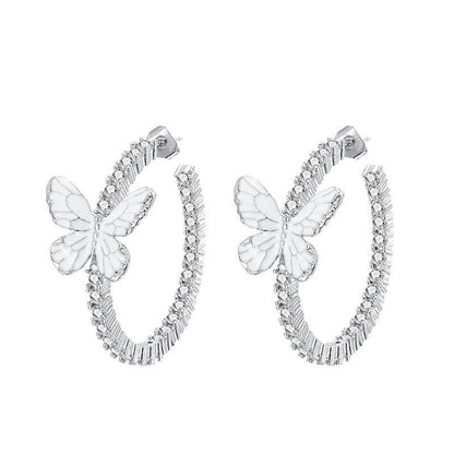 Xin White Butterfly Earrings - Micro Inlaid Zircon, Elegant Copper Design - Buy Center