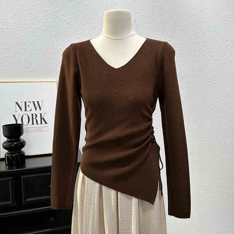 Women's Slim Fit Long-Sleeve T-Shirt - V-Neck Pleating Blouse 2025 - Buy Center