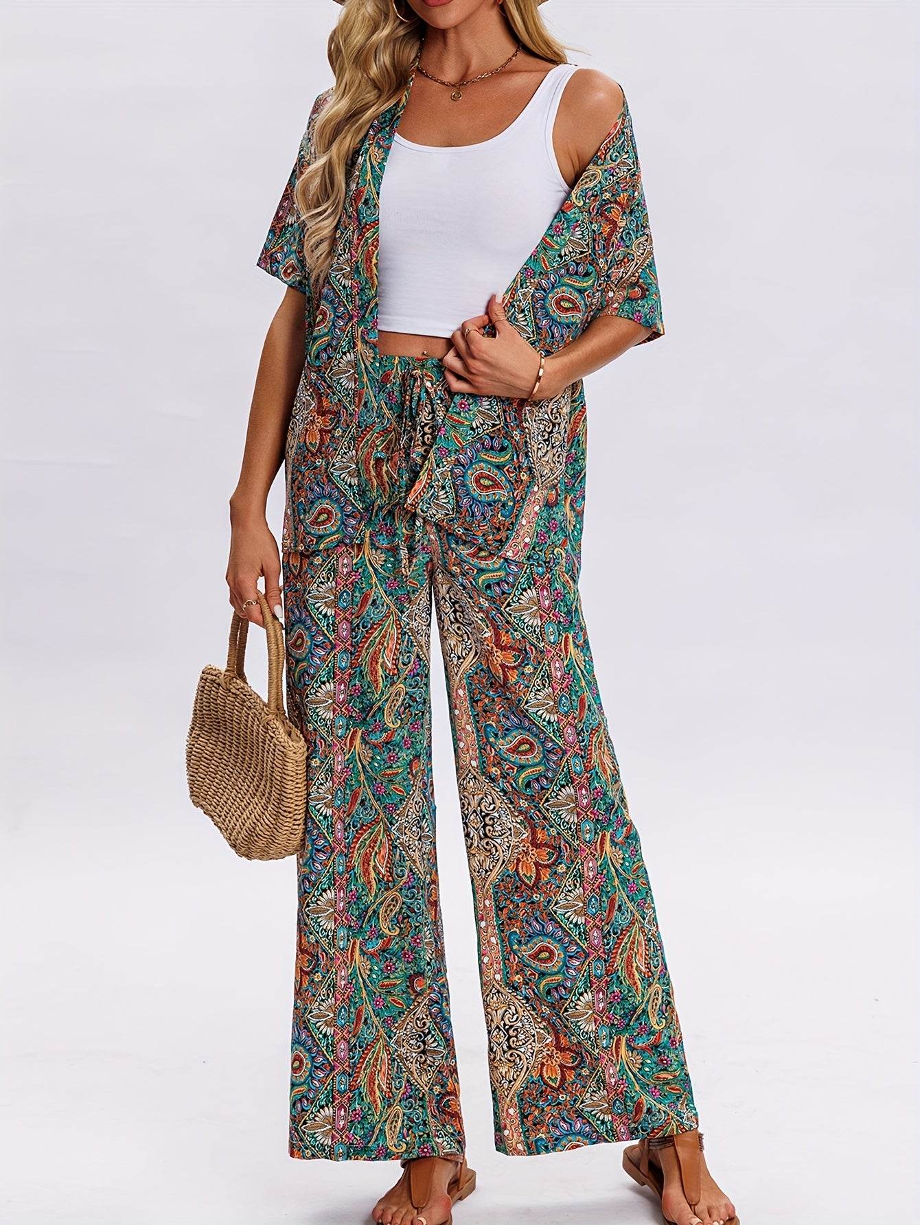 Elegant Women's Paisley Print Two-Piece Set - Lightweight & Stylish - Buy Center
