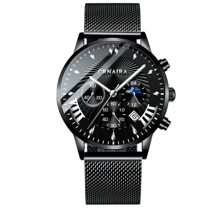 Buycenter Men's Waterproof Quartz Watch - Three-Eye Design, Stylish Alloy Band - Buy Center
