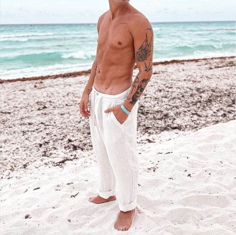 Buycenter Men's Cotton Linen Casual Trousers - Solid Color, Multiple Sizes - Buy Center