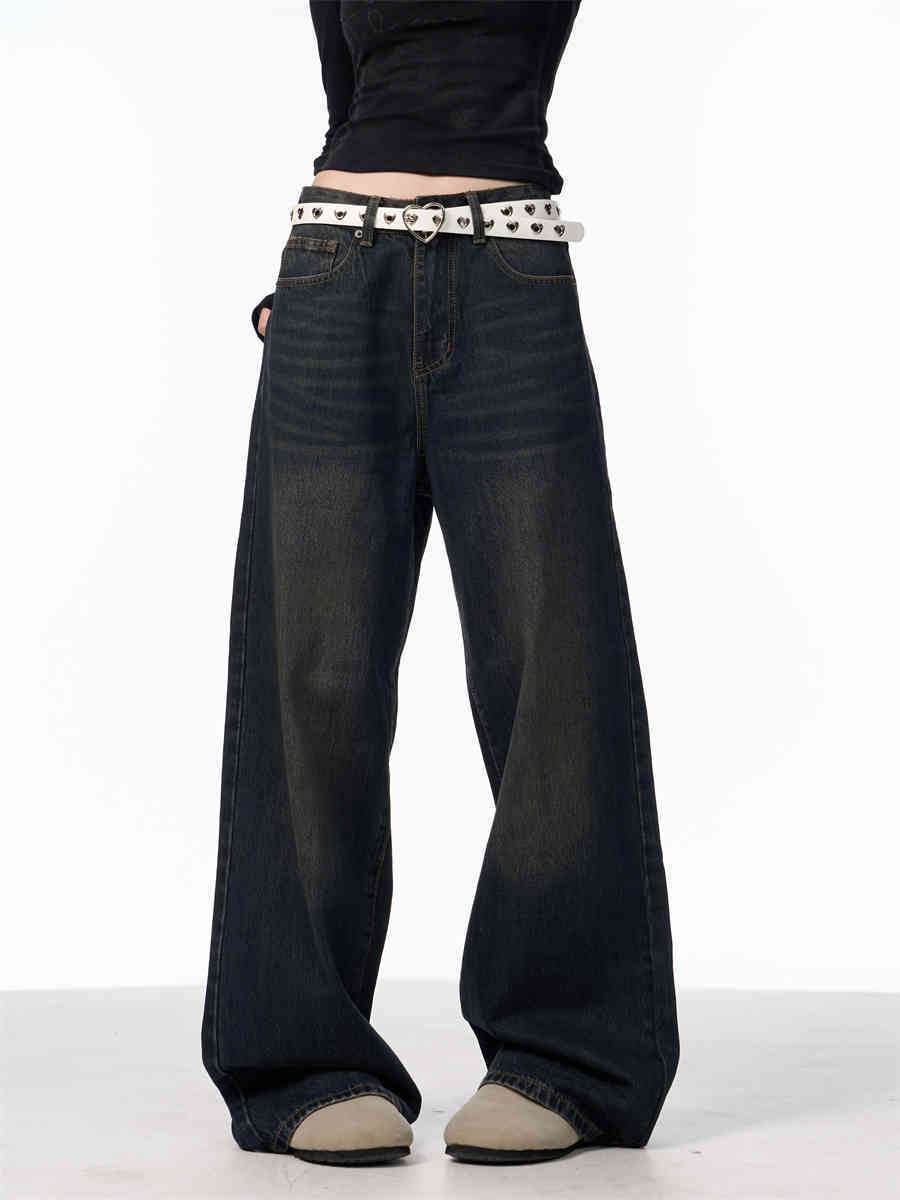 Retro Black Wide Leg Jeans for Women - Vintage Straight-Leg Style - Buy Center
