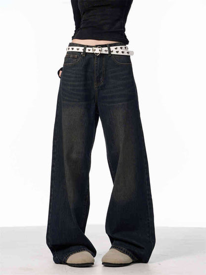 Retro Black Wide Leg Jeans for Women - Vintage Straight-Leg Style - Buy Center
