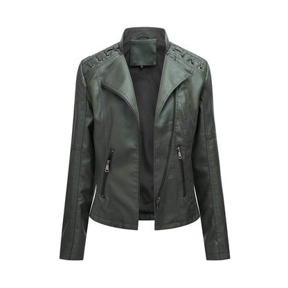 Buycenter Women's Slim PU Leather Jacket - Short Motorcycle Style - Buy Center