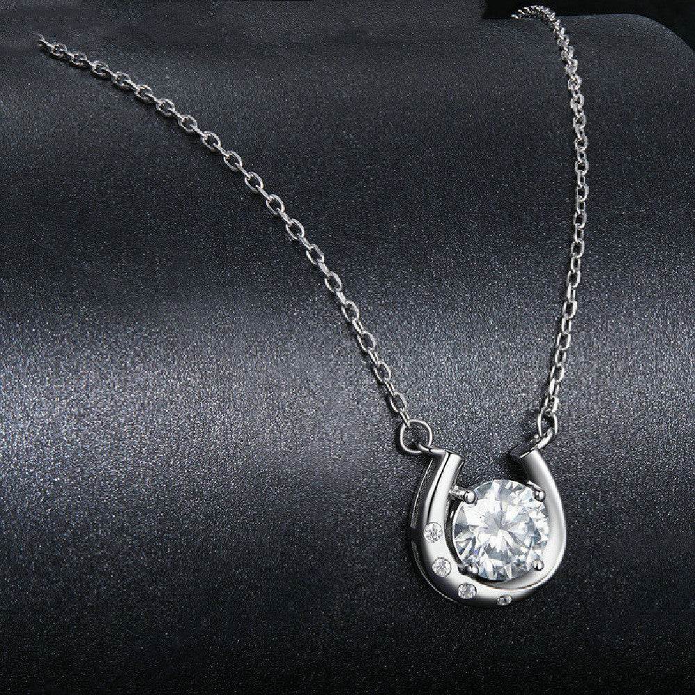 Buycenter Women's Moissanite Horseshoe Necklace - Light Luxury Silver Design - Buy Center