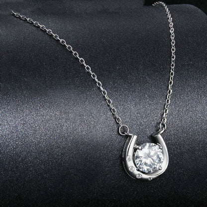 Buycenter Women's Moissanite Horseshoe Necklace - Light Luxury Silver Design - Buy Center
