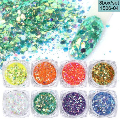 8 Box Mix Glitter Nail Art Powder Set - Holographic Shine for 2025 - Buy Center