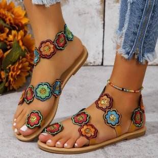 Roman Flat Flower Slippers - Large Size Women's Stylish Comfort Shoes - Buy Center