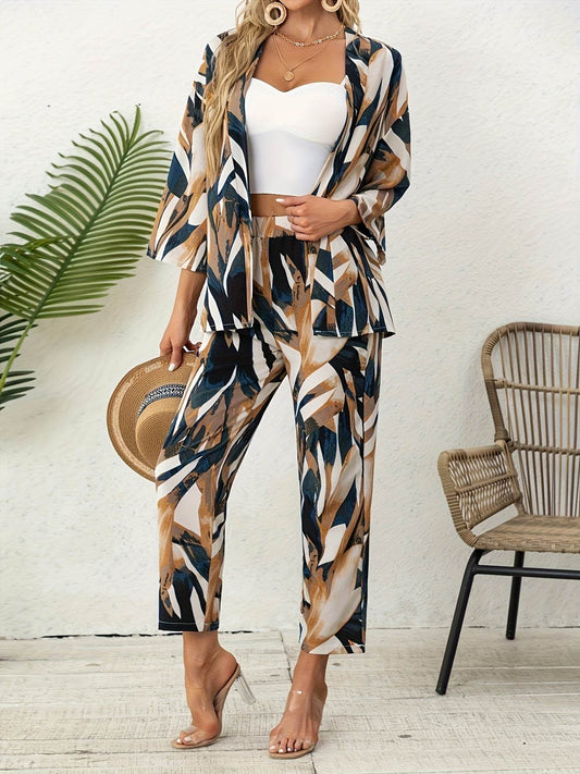 Elegant Women's Two-Piece Leaf Print Set - Spring Summer Style - Buy Center