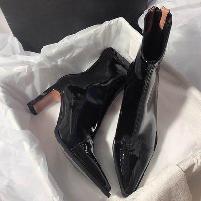 Women's Retro Patchwork Ankle Boots - Stylish Solid Color Footwear - Buy Center